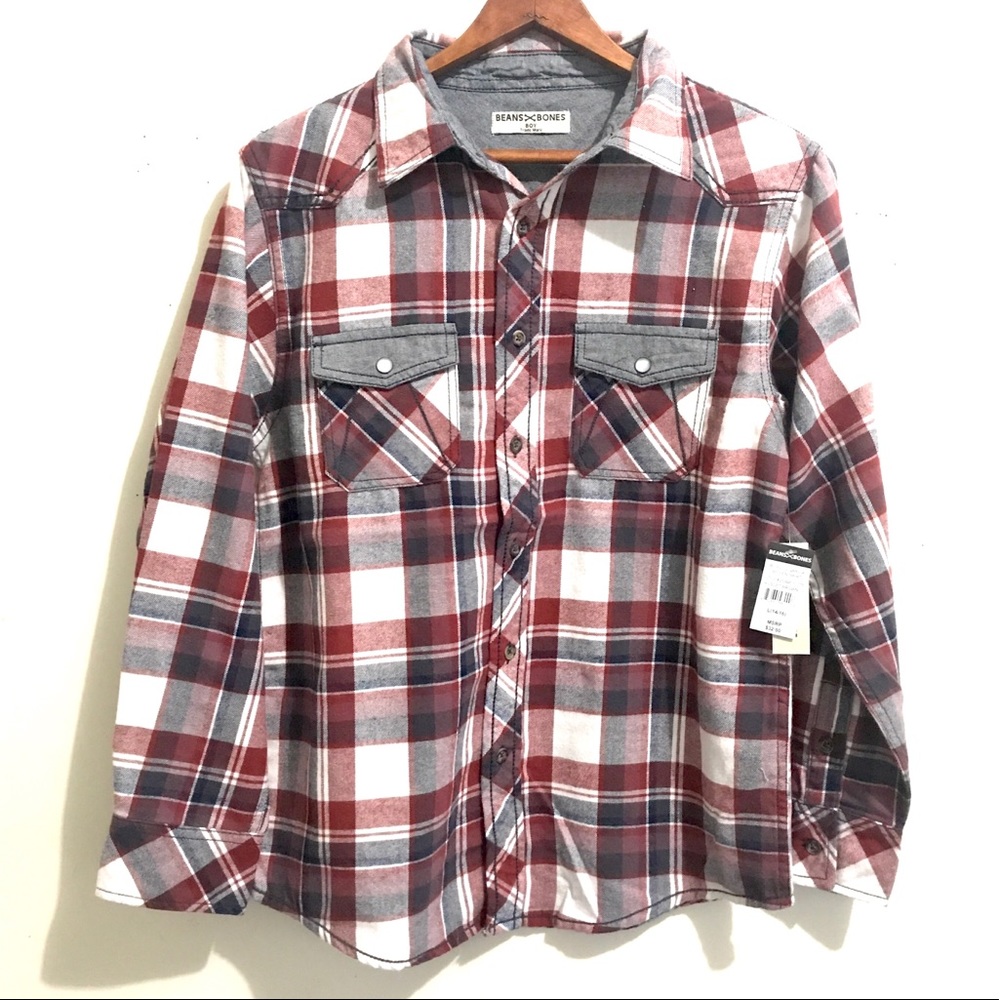 Boys woven flannel red long sleeve plaid shirt NEW